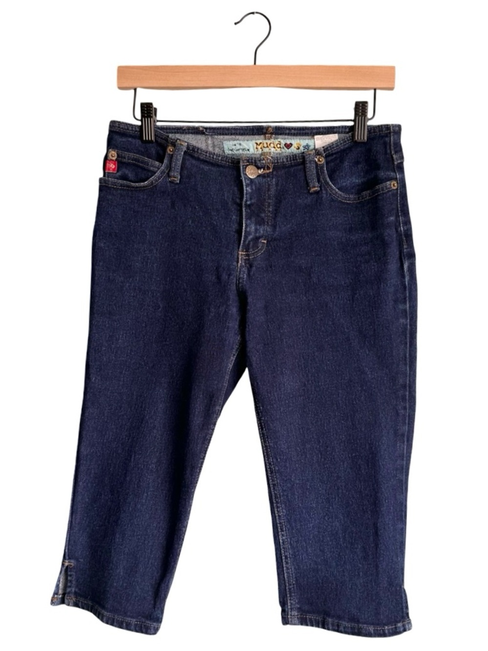 Y2K Vintage Mudd Ultra Low Rise Dark Blue Capri Jean Shorts Juniors Size 9 EUC